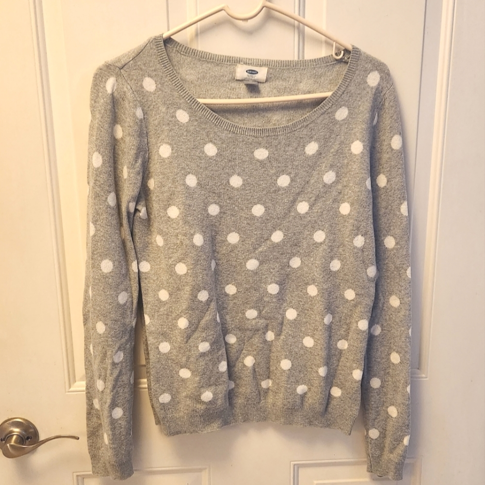 Old Navy gray sweater with white polka dots